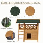 Katthus Kattvilla Natur av Massivt Trä för Utomhusbruk 2-Vånings Hus med Asfalttak och Balkong Trappa för Katter 77 x 50 x 73 cm