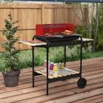 Kolgrill BBQ Rökare med Hjul Svart av Metall och Trä för Camping och Terrass Mobil Grillvagn med Hylla 103 x 47 x 95 cm