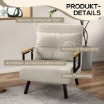 Relaxfåtölj i Skandidesign inkl Kudde med Knappdekor för Vardagsrum och Sovrum Ergonomisk och Avkopplande Krämfärgad Tyg och Trä
