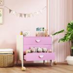 Barnbyrå med 3 Lådor i MDF, Förvaringsskåp för Barn, Rosa+Vit