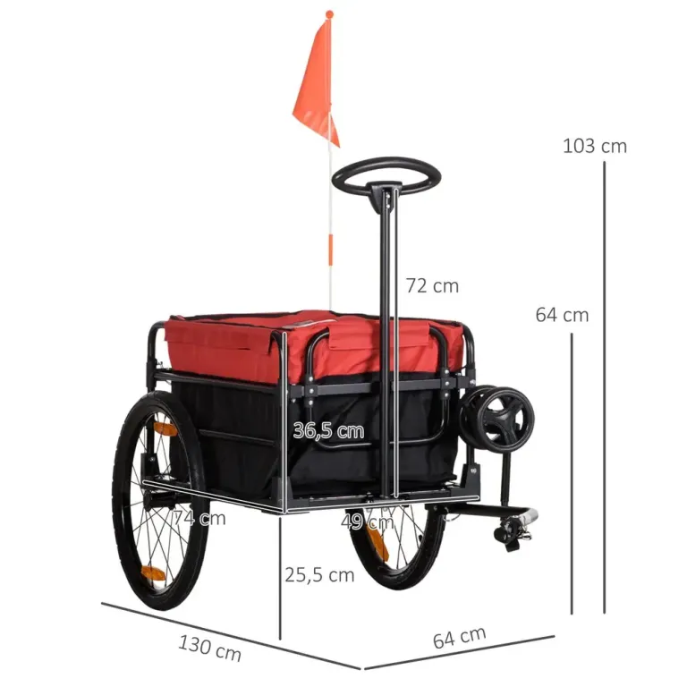 2-i-1 Cykelkärra för Last Upp till 40 kg, Röd