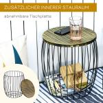 Sidobord i Metallkorg 3-Pack, Dekorativa Soffbord i Retrostil, Praktisk Förvaring med Trälock, Natur/Svart