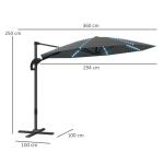 Aluminium Fribärande Parasoll LED Solar, Höjdjusterbart med UV50+, Mörkgrå, Ø300 cm