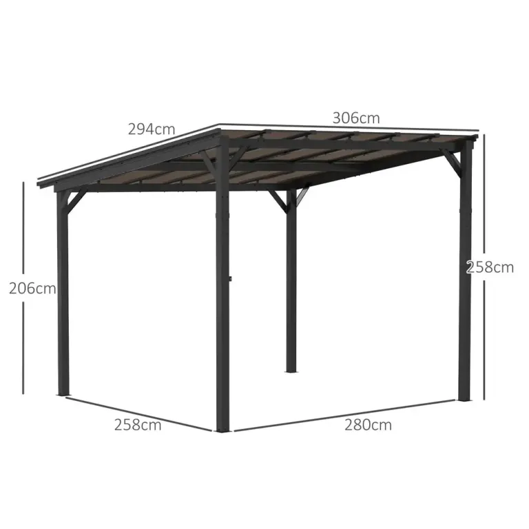 Pergola Paviljong med Väggfäste Mörkgrå av Metall 3 x 3 m