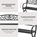 Trädgårdsbänk Parkbänk Svart Metall för Trädgård Terrass och Balkong 2-Sits Väderbeständig och Robust 127 X 60 X 85 Cm