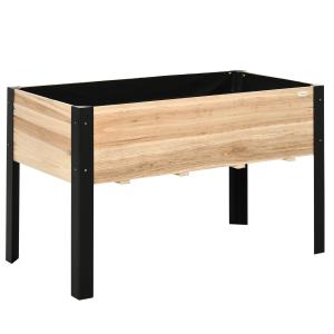 Stor Odlingslåda i Trä och Stål, Upphöjd Planteringsbänk för Grönsaker, Robust Design för Trädgård och Balkong, Natur/Svart, 120 x 60 x 74 cm