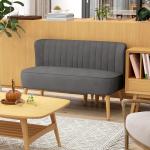 Soffa Loveseat 2-Sits Mörkgrå av Tyg med Linnelook och Trä för Vardagsrum Dubbelsoffa med Träben Lastkapacitet upp till 150 kg 117 x 56,5 x 77 cm