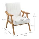 Fåtölj Enkelstol Kräm av Tyg med Sammetslook och Trä för Vardagsrum Scandi Design Klädd Stol med Armstöd Bekväm Sittplats 68 x 74 x 82 cm