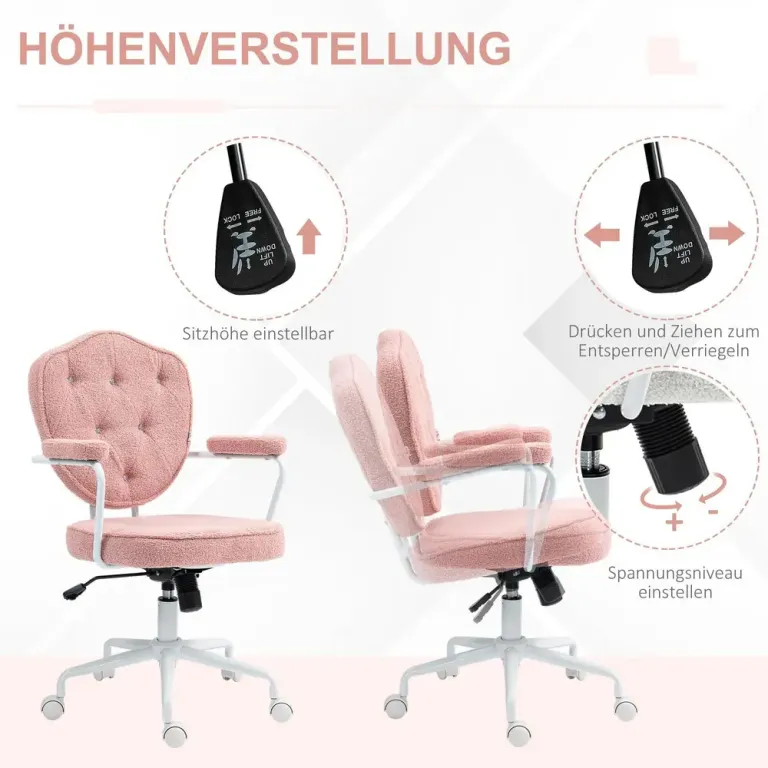 Kontorsstol Skrivbordsstol Rosa av Teddyfleece och Metall