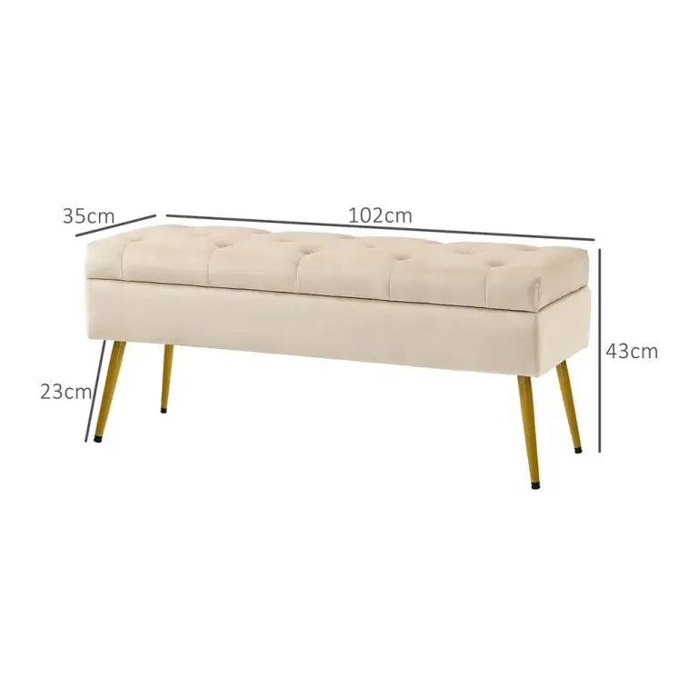 Sittbänk med Förvaring i Sammet Beige 100 cm