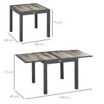 Utdragbart Trädgårdsbord i Aluminium, Matbord med Trälook, Modern Design för Uteplatsen, Beige/Grå, 160 x 80 x 75 cm