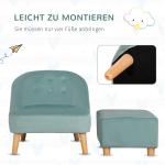 Barnfåtölj med Fotpall i Sammet, Bekväm Minisoffa för Barn, Ergonomisk Sittplats med Träben, Grön, 51 x 51 x 50 cm