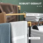 Handduksställ Badhanddukshållare Svart av Stål och Bambu för Badrum Fristående med 3 Stänger Modern Design Praktisk