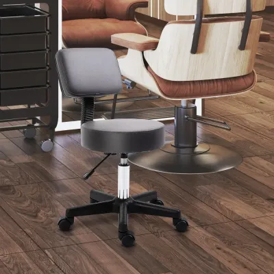 Ergonomisk Salongspall med Hjul, Justerbar Höjd, 360° Grå