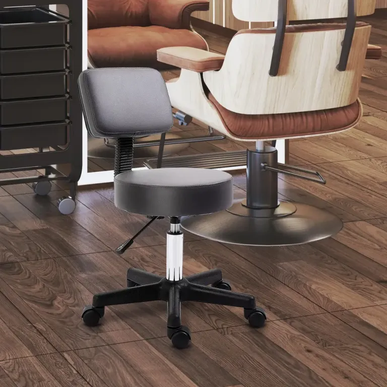Ergonomisk Salongspall med Hjul, Justerbar Höjd, 360° Grå