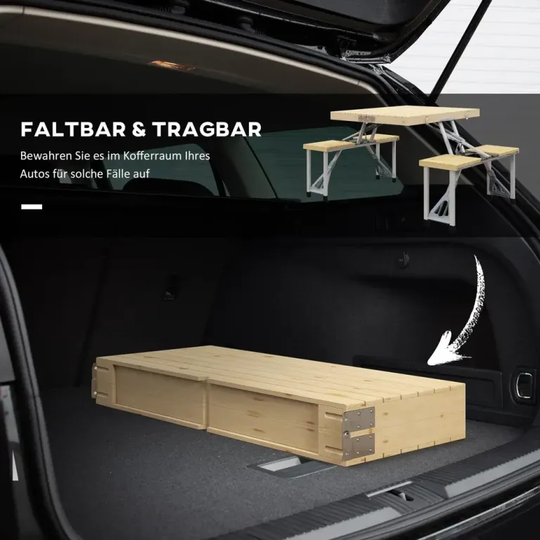 Hopfällbart Picknickbord i Gran med 4 Sittplatser, Natur