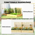 Odlingslåda med Spaljé Naturfärgad Trä för Trädgård och Uteplats Blomlåda med 3 Sektioner och Klätterstöd Rymlig Plantering 240x125x102 cm