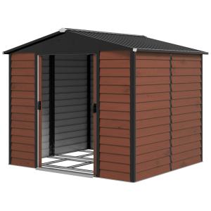Verktygsbod Trädgårdsbod Teak av Galvaniserat Stål för Trädgård Väderbeständigt Skjul med Skjutdörr 4,4 m² 240 x 206 x 198 cm