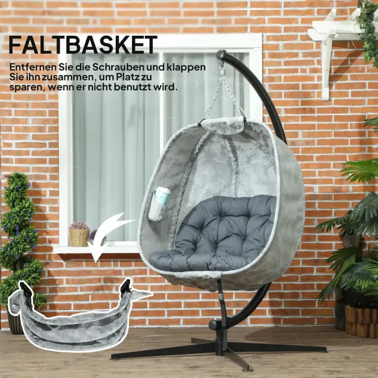 Hängstol Hänggunga Äggformad Grå av Metall och Tyg