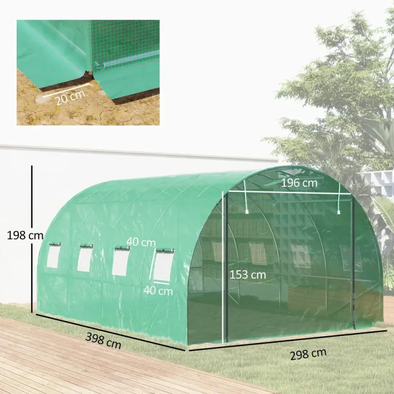 Växthus Filmtunnel 8 Fönster Grön av PE 4 x 3 x 2 m