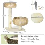 Klösträd med 2 Bäddar, Bekväm Klösmöbel med Tvättbara Dynor, Mysig Sovplats med Sisalpelare, Beige/Krämvit