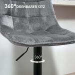 Barstol Köksstolar Set om 2 Mörkgrå av Chenille och Stål för Kök och Vardagsrum Höj- och Sänkbar Pall med Ryggstöd