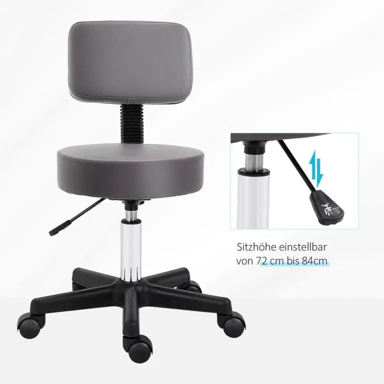 Ergonomisk Salongspall med Hjul, Justerbar Höjd, 360° Grå
