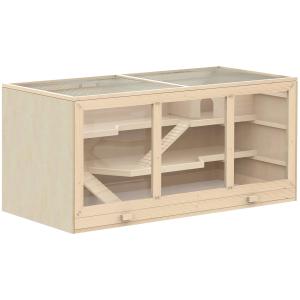 Hamsterbur Gnagarbur Natur Trä och PVC för Hamstrar och Smådjur 3-Våningshus med Trappor och Fönster 115 X 57 X 55 Cm