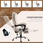 Kontorsstol Skrivbordsstol Ergonomisk Krämvit av Tyg och Metall för Kontor Snurrstol med Massage och Liggfunktion
