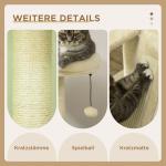 Kattträd Klösträd Beige av Trä och Sisal för Kattungar Skrapstolpe med Kattgrotta och Hängande Säng Klätterträd 141,5 cm