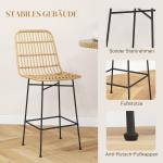 Barstolar Köksstolar Set om 2 Natur Svart av Rotting och Stål för Bar Boho Stil med Ryggstöd Lastkapacitet 120 kg 45 x 53,5 x 105 cm