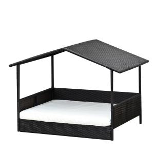 Hundkoja Rotting med Kuddar Hundsäng Husformat Utomhushundhus Stålstomme och PP Kaffebrun 98 X 69 X 73 Cm