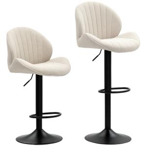 Set med 2 Barstolar med Tygöverdrag, Justerbar Sitshöjd och Stålram, Beige