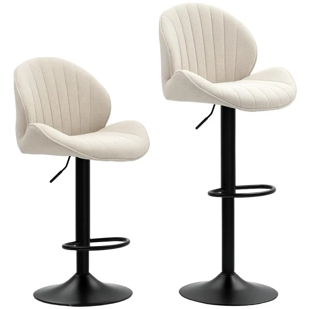 Set 2 Barstolar med Tygöverdrag Sitshöjd och Stålram, Beige