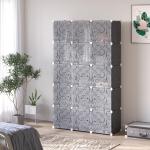 Garderob Hyllsystem Modulhylla med 11 Kuber Svart av Plast och Metall för Kläder och Leksaker DIY Förvaringsställ 111 x 47 x 183 cm