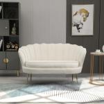 Soffa Loveseat Kräm av Sammet och Trä för Vardagsrum och Sovrum 2-Sits Stoppad Soffa med Armstöd upp till 150 kg 130 x 77 x 77 cm