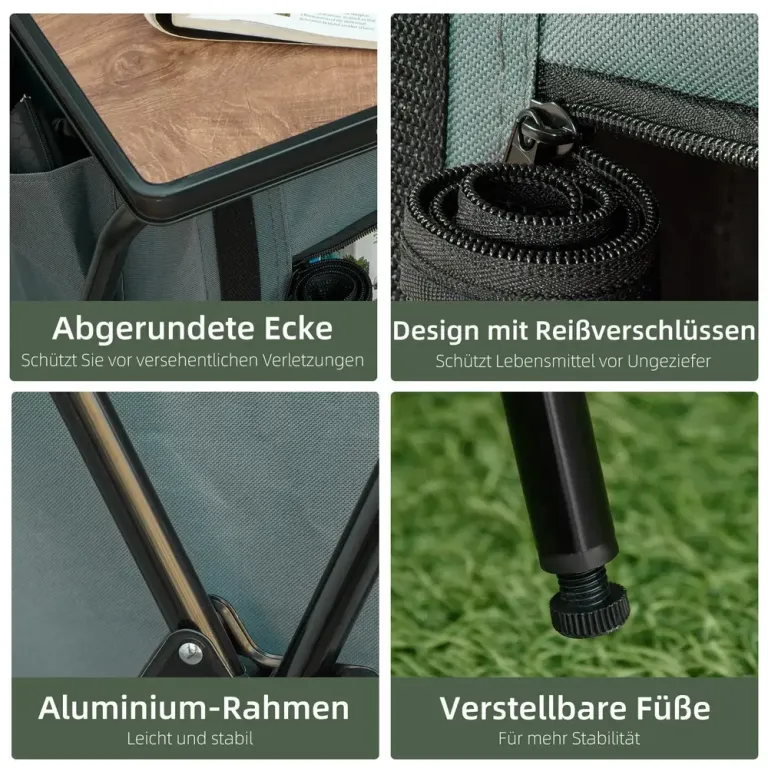 Hopfällbart Campingkök med Bänkskiva, Grått