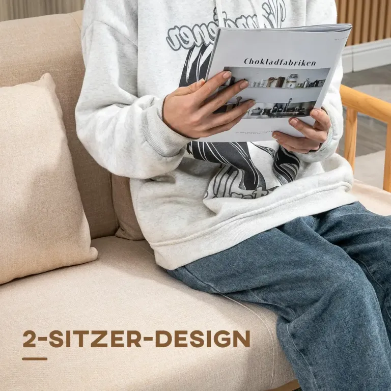 Soffa Loveseat Beige av Tyg med Linnelook och Trä 2-Sits