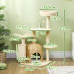 Skrapstolpe Kattträd Beige av Sisal och Plysch för Katter upp till 5 kg med Grotta och Säng 112 cm