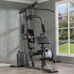 Hemgym med 45 kg Viktmagasin, Multifunktionell Träningsstation, Latdrag och Bröstpress för Helkroppsträning, Svart/Röd