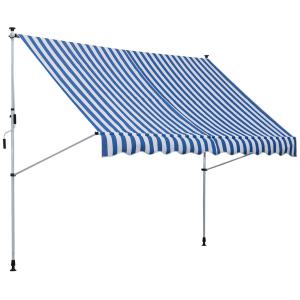 Markis med Vev 300 X 150 X 170-280 Cm Höjdjusterbar Smutsavvisande Aluminium och Polyester Blå Vit