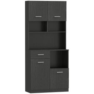 Köksskåp Högt Svart MDF och Spånskiva för Kök och Matsal Bufféskåp med Soft Close-dörrar och Låda 80x35x180 cm
