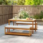 3-delat Trädgårdsmöbelset med Matbord, Paraplyhål och 2 Bänkar i Teak, Teak, 150x85x75 cm