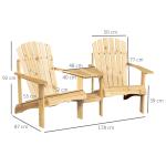 Adirondackstol för Två med Bord, Klassisk Trädgårdssoffa i Massivt Trä med Parasollhål, Bekväm Sittgrupp för Uteplatsen, Natur, 178 x 87 x 92 cm