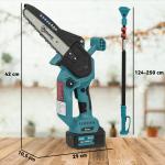 2-i-1 Minimotorsåg 580 W med 8000 mAh Batteri och Säkerhetslås, 8 tum, Blå, 42x29x10,5 cm