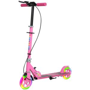Sparkcykel Barnsparkcykel Hopfällbar Rosa av Metall och Plast för Barn 3-8 År Skoter med Lysande Hjul