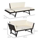 Trädgårdssoffa Polyrattan 2-Sits Hopfällbar Loungesoffa med Armstöd Stål för Terrass och Balkong Brun 129 X 63 X 67 Cm