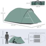 Tält För 2 Personer 190T Campingtält Med Pinnar Kupoltält Glasfiber Polyester Grå 325 X 183 X 130 Cm