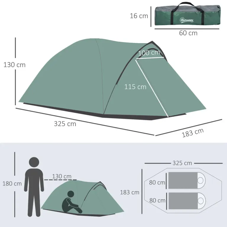 Tält för 2 Personer 190t Campingtält 325 x 183 x 130 cm