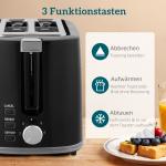 Frukostset 2 Delar Svart Plast och Rostfritt Stål för Kök Vattenkokare och Brödrost 2 Skivor med 7 Rostningslägen 2200W